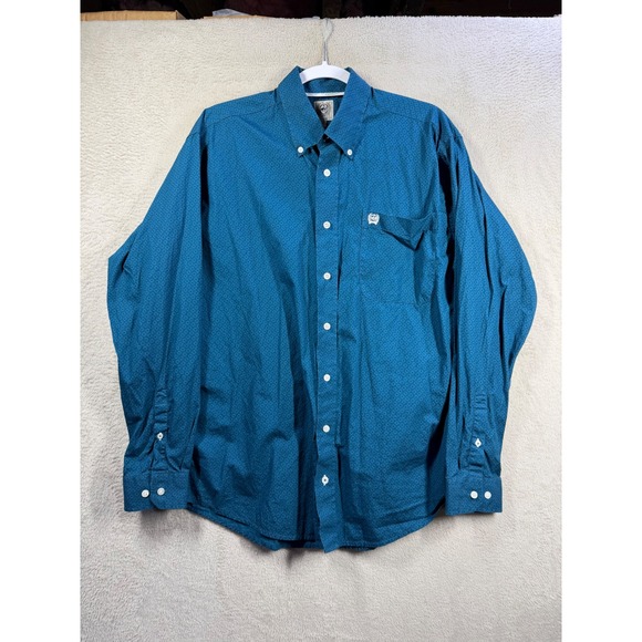 Cinch Tops - Cinch Button Down Shirt Women S Teal Blue Geometric Western MTW1105345